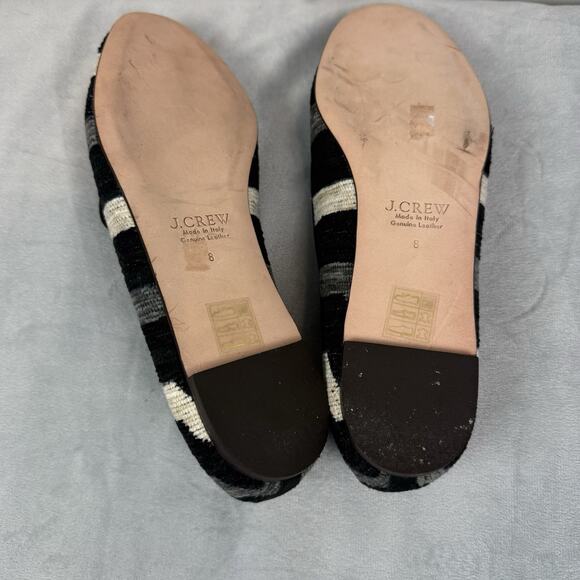 J. Crew Womens Black Gray Cream Textile Striped Italy Darby Currant Flats Sz 8 - Picture 7 of 9